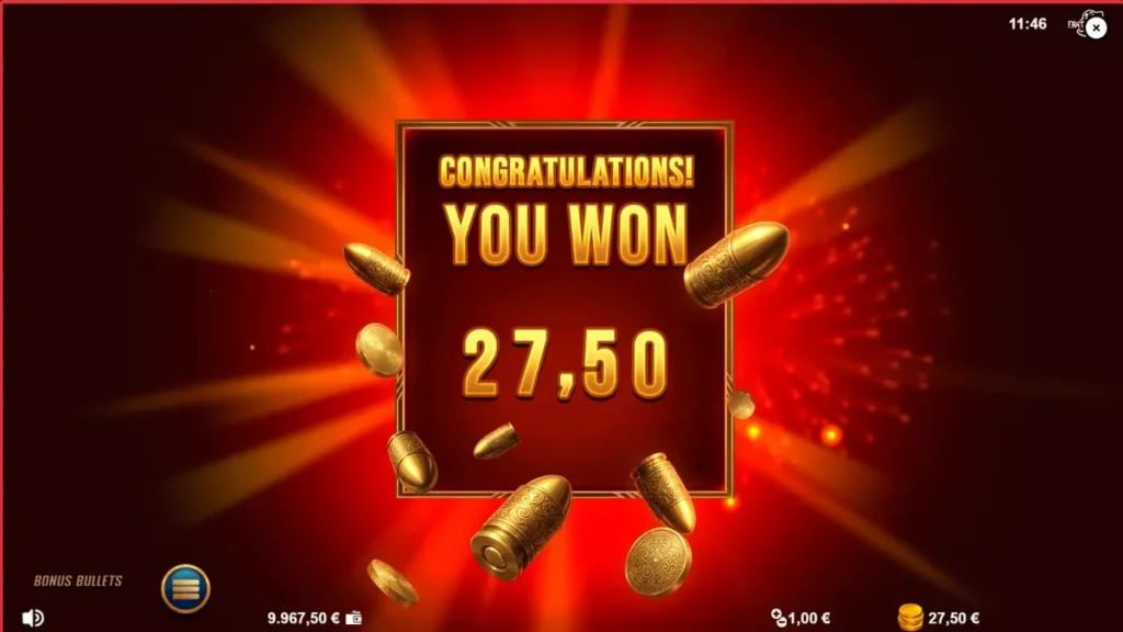 Tampilan visual slot Bonus Bullets dengan tema noir dan revolver emas